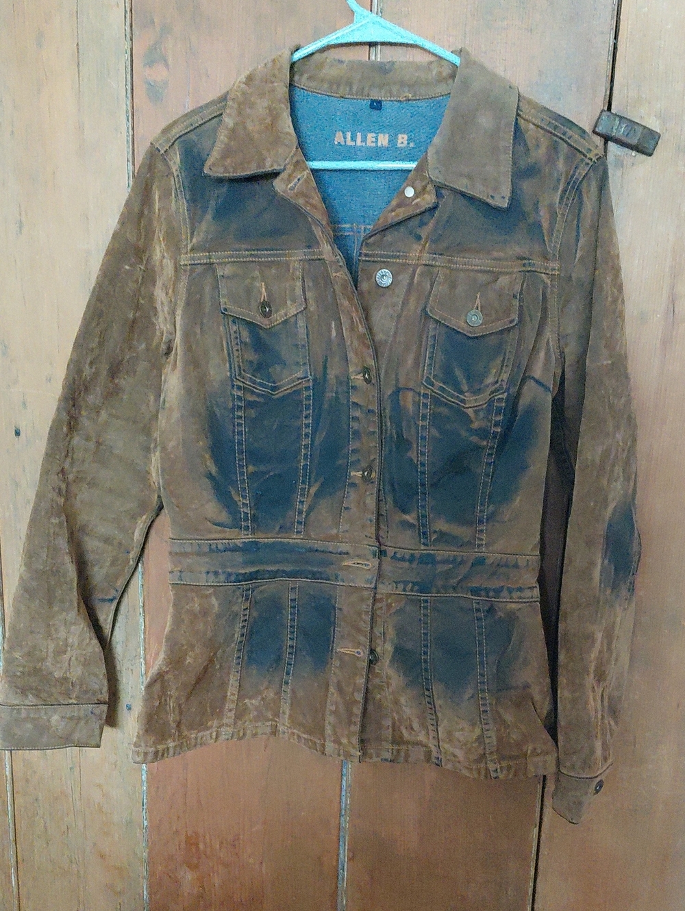 Allen B. Distressed Brown Suede Jean Jacket Size Large